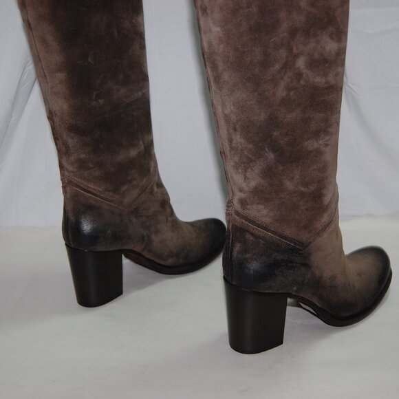 40/US9❤️Made in ITALY Brown Oiled Leather Over the Knee High Heels Tall BOOTS - Picture 14 of 16